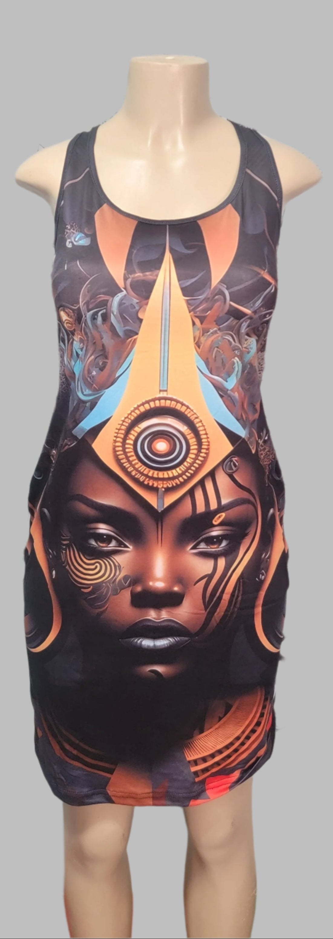 Bodycon Fitted Dress with Tribal Lady Image