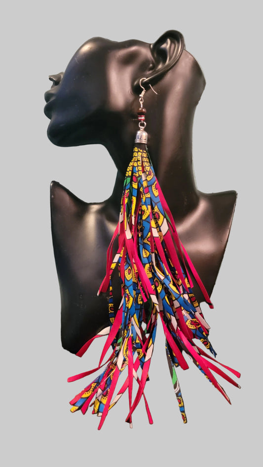 African Pattern Long Shredded Earrings