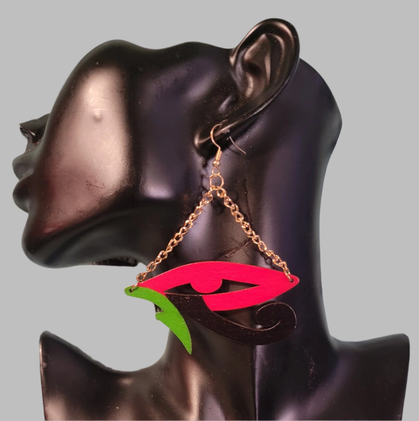 Egyptian Eye of Ra red, black, and green with Gold Chain