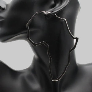 A stainless-steel earring in the shape of the African continent.