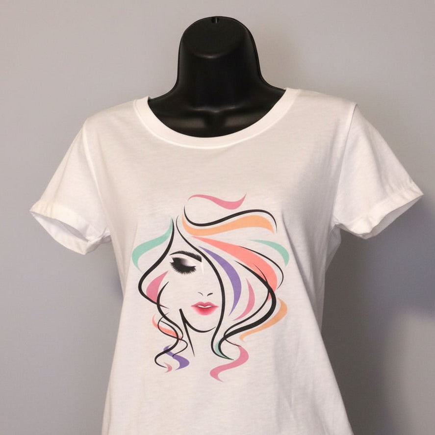 Lady with Colorful Hair, Womens Fitted T-Shirt