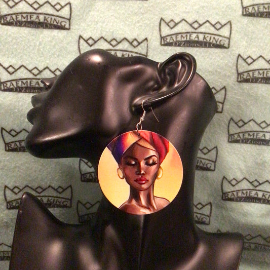 Lady in Colorful Headwrap with Yellow Background