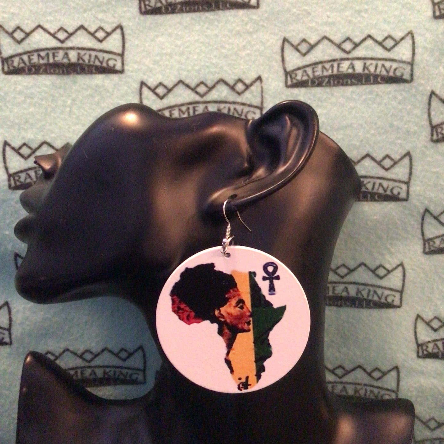 Africa Map with Lady inside, Red, Yellow & Green with an Ankh